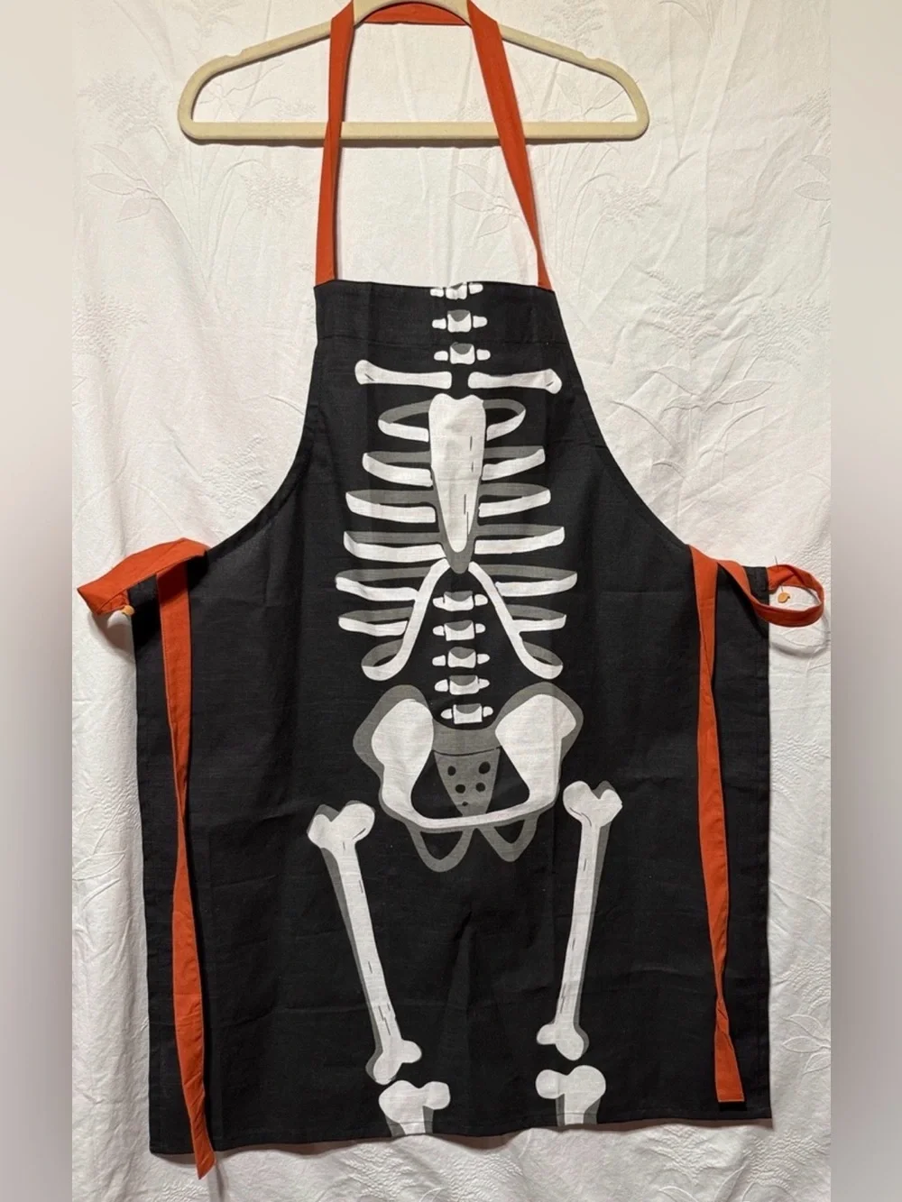 Adults Halloween Black & Orange Skeleton Apron